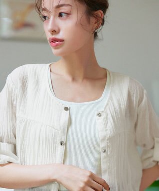 Tiaclasse 【洗える】楊柳バックフリルブルゾン オフホワイト