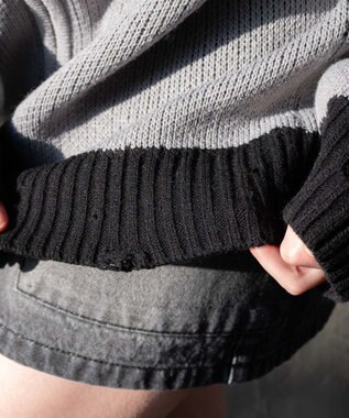 WEGO クロスダメージニットBIGブルゾン グレー