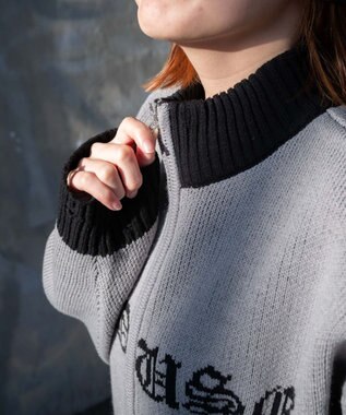 WEGO クロスダメージニットBIGブルゾン グレー