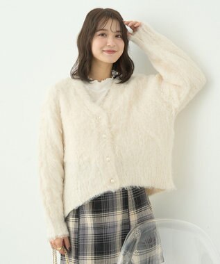 earth music&ecology フワフワパールニットカーディガン Ivory