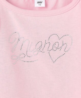 ANY KIDS 【綿100%】肩リボン×ラインストーンロゴ 半袖Tシャツ ピンク