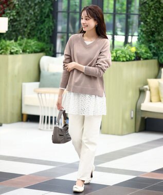 Tiaclasse L 【安田美沙子さん着用・選べる2type】ラグランニットトップス Vネック：モカ