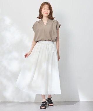 ANY ギャザーショートスリーブブラウス モカ