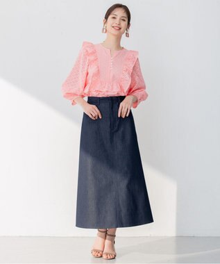 組曲 【WEB限定色あり】レースコンビシャーティング ブラウス ピンク系