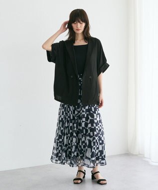 YECCA VECCA アート柄シアーロングスカート Black