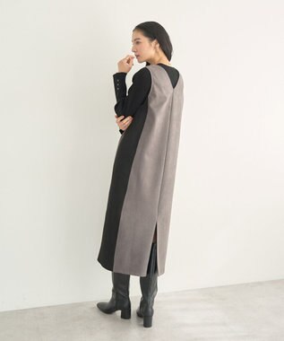 YECCA VECCA ニット切替フェイクスエードジャンスカ Blue