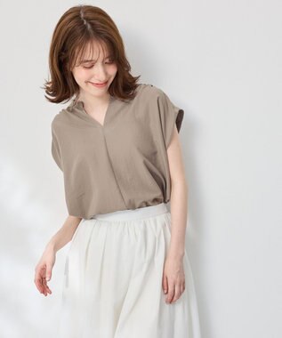 ANY ギャザーショートスリーブブラウス モカ