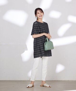 Tiaclasse L 【洗える】ランダムボーダーチュニック ネイビー