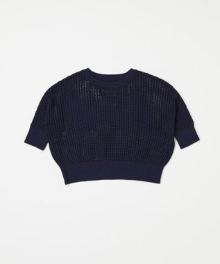 TOQUE 25SS新作〈大草直子さんアドバイザー〉【天然素材】シルク×コットン粗メッシュニットドルマンスリーブ5分袖 ネイビー