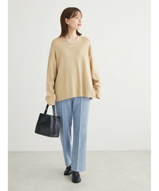 Green Parks 洗える　ミラノリブ編みニットプルオーバー Gray Beige