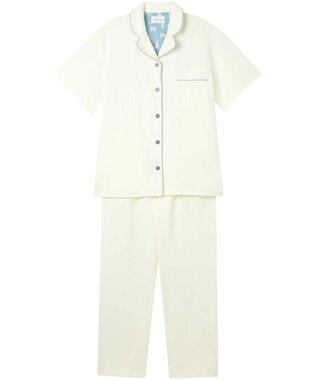 une nana cool 【綿混】ソフトコットンリブ 半袖開襟パジャマ MADE WITH LIBERTY FABRIC アイボリー
