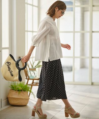 組曲 【WEB限定】ナイロンレーヨン スキッパーブラウス アイボリー系