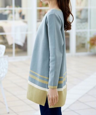 Tiaclasse L 【洗える】カラー配色ニットチュニック サックスイエロー