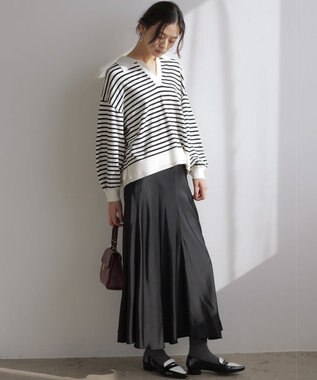 組曲 【加藤ローサさん着用】ポロ襟ストレッチニット ホワイト系1