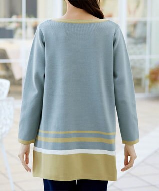 Tiaclasse L 【洗える】カラー配色ニットチュニック サックスイエロー