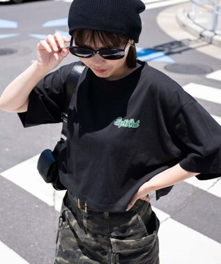 WEGO イラストモチーフグラフィックショートT ブラック