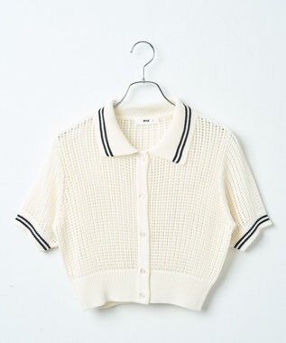 WEGO 襟付きメッシュニットショートカーデ ホワイト