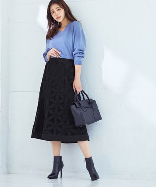 Tiaclasse L 【洗える】花柄レースマーメイドスカート ブラック