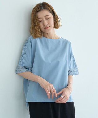 YECCA VECCA レースMIXドルマンブラウス Blue