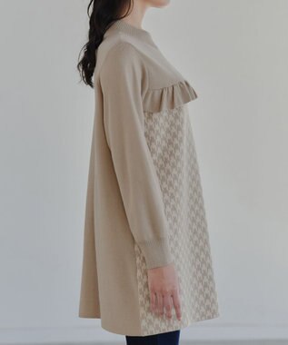 Tiaclasse L 【洗える】ジャカードフリルチュニック ベージュ