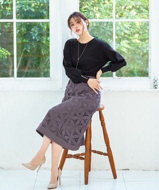 Tiaclasse L 【洗える】花柄レースマーメイドスカート モカ