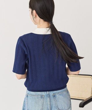 AMERICAN HOLIC 襟配色ニットポロ Navy