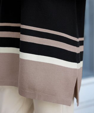 Tiaclasse L 【洗える】カラー配色ニットチュニック ブラックモカ