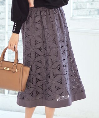 Tiaclasse L 【洗える】花柄レースマーメイドスカート モカ