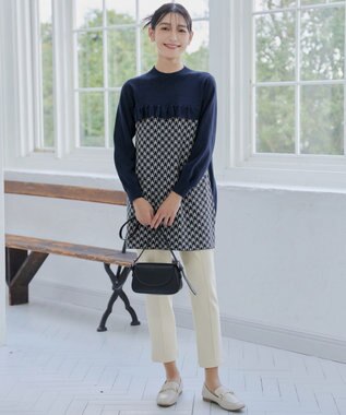 Tiaclasse L 【洗える】ジャカードフリルチュニック ネイビー