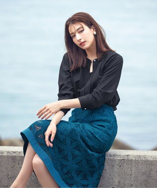 Tiaclasse L 【洗える】花柄レースマーメイドスカート ターコイズ