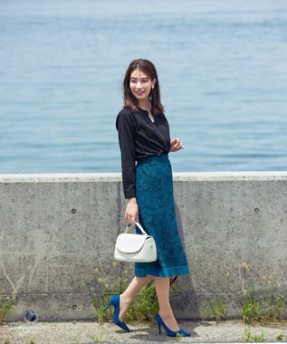 Tiaclasse L 【洗える】花柄レースマーメイドスカート ターコイズ