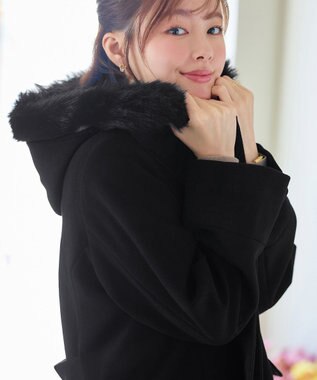 Tiaclasse 2WAYフード付きフェイクウールコート ブラック