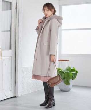 Tiaclasse 2WAYフード付きフェイクウールコート グレージュ