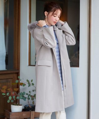 Tiaclasse 2WAYフード付きフェイクウールコート グレー