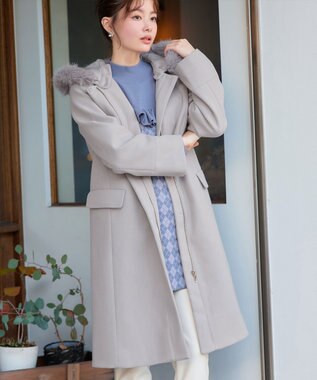 Tiaclasse 2WAYフード付きフェイクウールコート グレー