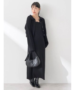 earth music&ecology ＳＥＴ２点襟付きカーディガン＋ニットワンピース Black