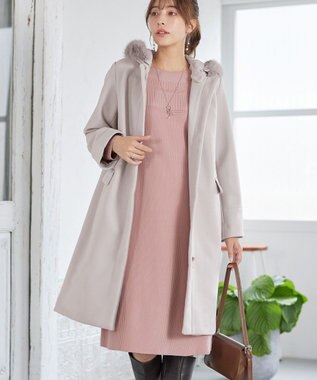 Tiaclasse 2WAYフード付きフェイクウールコート グレージュ