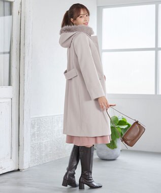 Tiaclasse 2WAYフード付きフェイクウールコート グレージュ