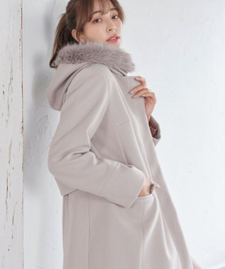 Tiaclasse 2WAYフード付きフェイクウールコート グレージュ