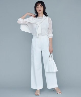 ICB 【UVカット・吸水速乾・洗える】シェルタリングドライサテン  ワイドストレートカーゴパンツ オフホワイト系