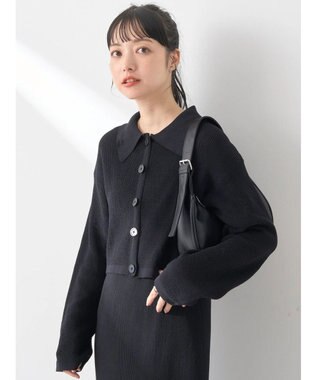 earth music&ecology ＳＥＴ２点襟付きカーディガン＋ニットワンピース Black