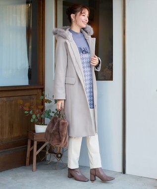 Tiaclasse 2WAYフード付きフェイクウールコート グレー