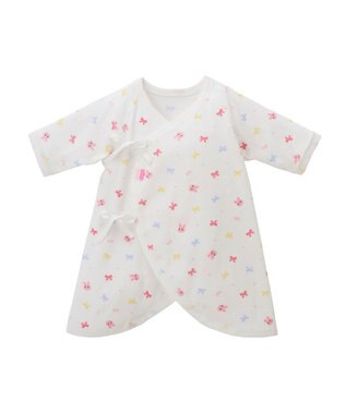 MIKI HOUSE HOT BISCUITS 【50-60cm】 フライス素材の総柄コンビ肌着 ピンク