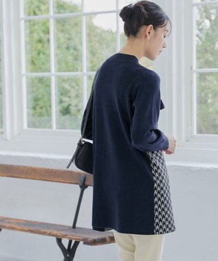 Tiaclasse L 【洗える】ジャカードフリルチュニック ネイビー