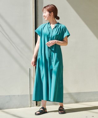 UNFILO 【GISELe 6月号掲載/洗える/軽量】MOVE TEX ギャザーワンピース グリーン