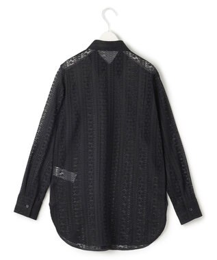 ICB 【洗える】 ストライプラッセルレース シャツ ブラック系