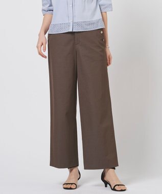 J.PRESS LADIES L 麻シェルドライ ワイド ストレート パンツ ダークブラウンシャンブレー系