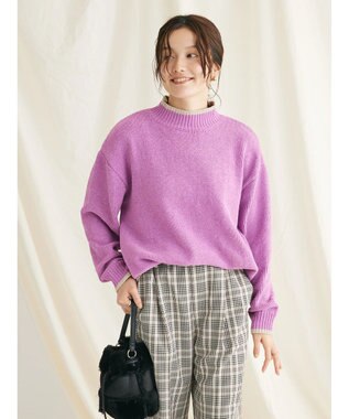 CRAFT STANDARD BOUTIQUE 洗えるモールニット配色プルオーバー Purple