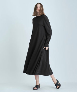 SUVIN COTTON | クルーネックロングドレス, BLACK, 01