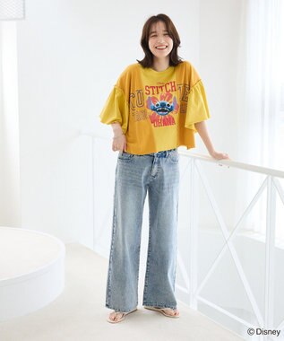 Green Parks スティッチ／リメイク風ドッキングＴシャツ Yellow